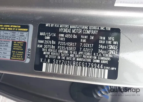 2014 Hyundai Santa Fe Sport 2.4L from USA, damaged, VIN 5XYZU3LB0EG179944